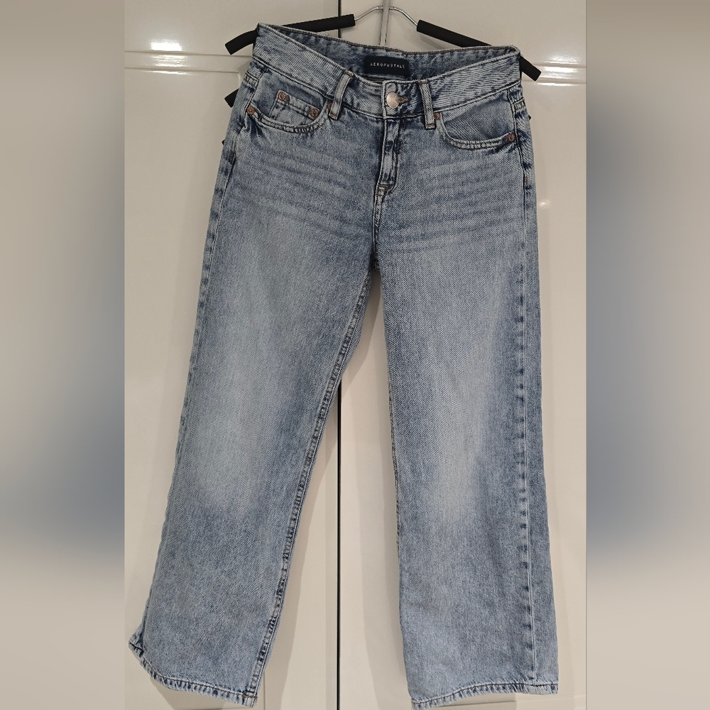 Light Blue Aeropostale Women's Jeans Size 000Short 'Baggy Wide Leg'